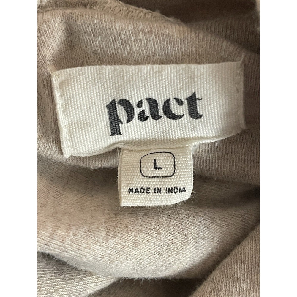 Pact Organic Cotton 2 Piece Lounge Set Womens L Oatmeal Beige Cowl Neck Wide Leg - Picture 8 of 9